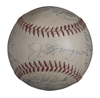 1951 World Series Champion New York Yankees Team Signed OAL Harridge Baseball With 23 Signatures Including Rookie Mantle, DiMaggio & Stengel (JSA)